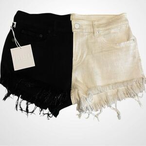 Pistola | Pistola Gigi Rare Black White Frayed Hem Distressed Jean Shorts NWT 31